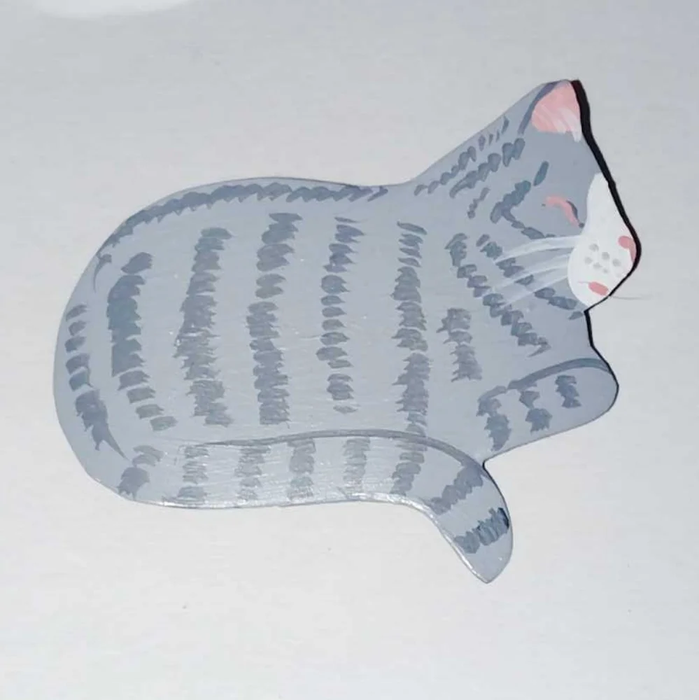 Handmade Striped Gray Cat Brooch